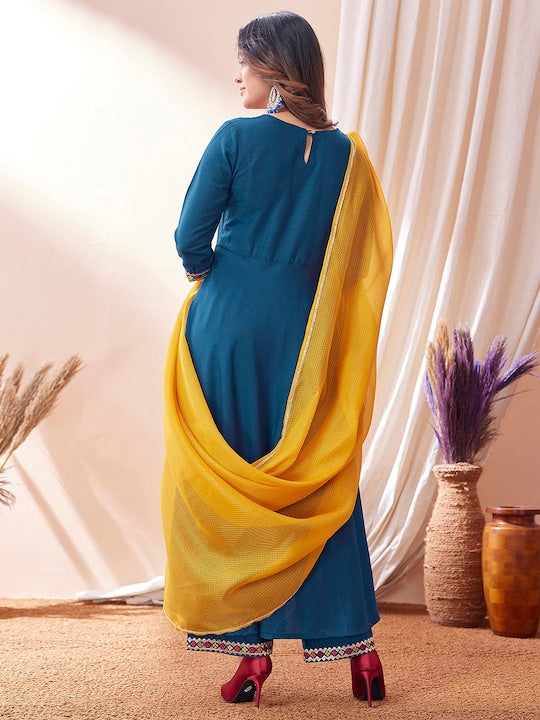 Mitera Ethnic Motifs Yoke Design Kurta & Trousers With Dupatta