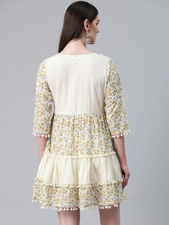 Readiprint Fashions Floral Print with Pom-Pom Detail A-Line Dress