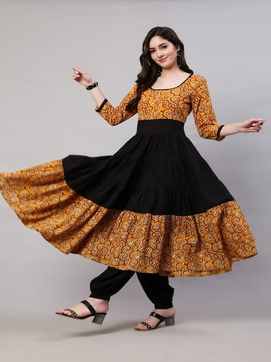 AKS Ethnic Motifs Printed Pure Cotton Anarkali Kurta With Palazzos
