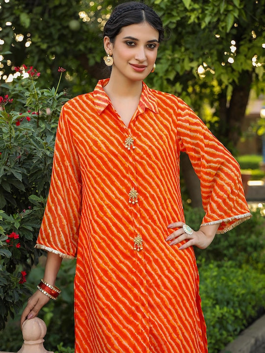SCAKHI Leheriya Printed Kurta with Trousers