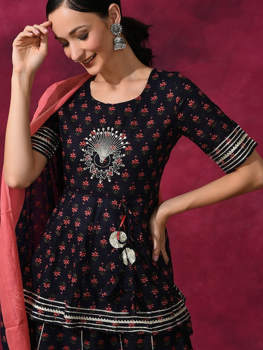 AKS Printed Gotta Patti Detail Ready To Wear Lehenga & Blouse With Dupatta