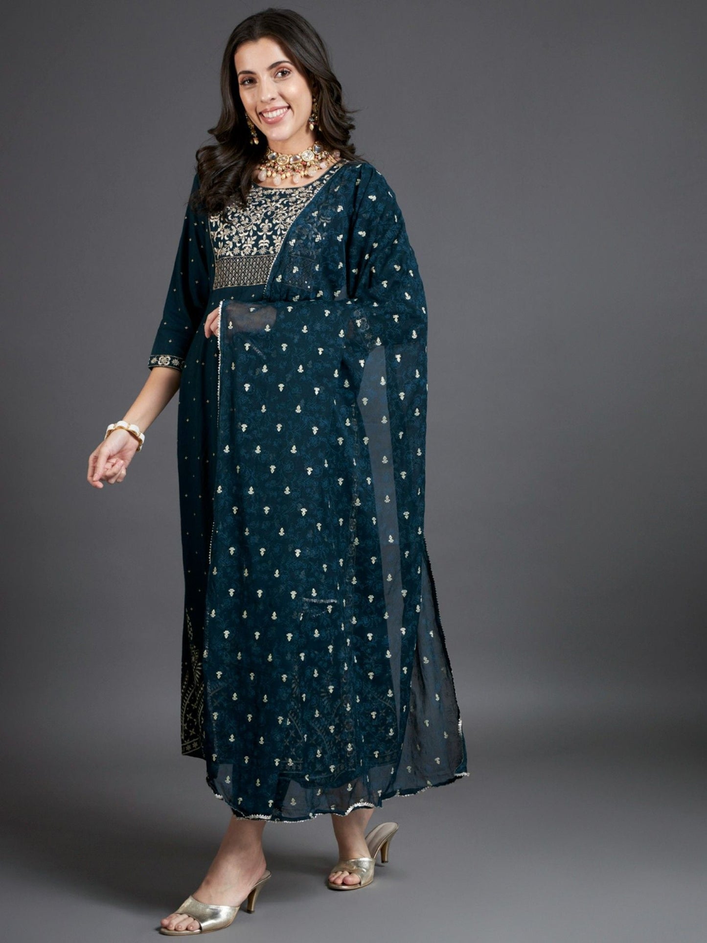 Heeposh Embroidered Kurta and Pants with Khadi Printed Dupatta (Set of 3)