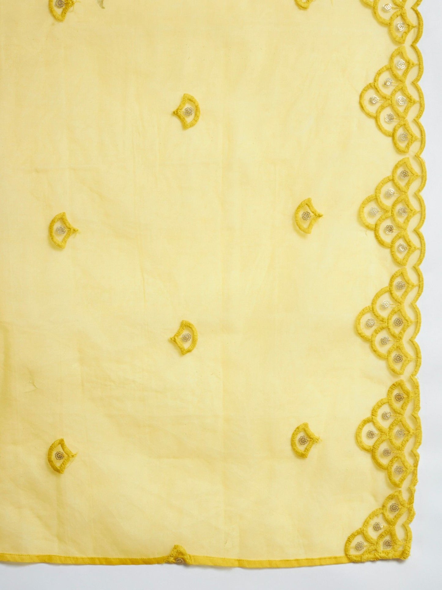 Heeposh Mustard Embroidered Flared Kurta and Pants (Set of 3)