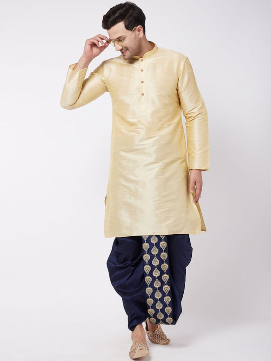 Vastramay Men Gold-Toned Kurta with Dhoti Pants