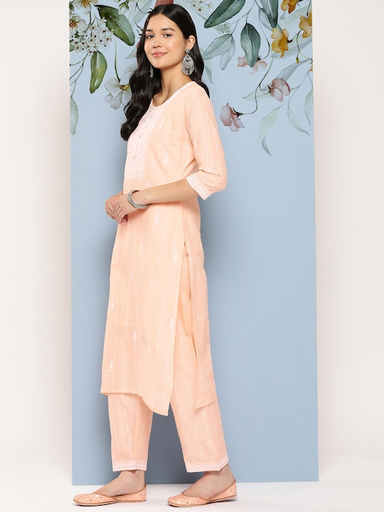 Yufta Ethnic Motifs Embroidered Sequinned Pure Cotton Kurta With Trousers & Dupatta
