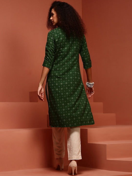 IMARA Ethnic Motifs Printed Mandarin Collar Kurta