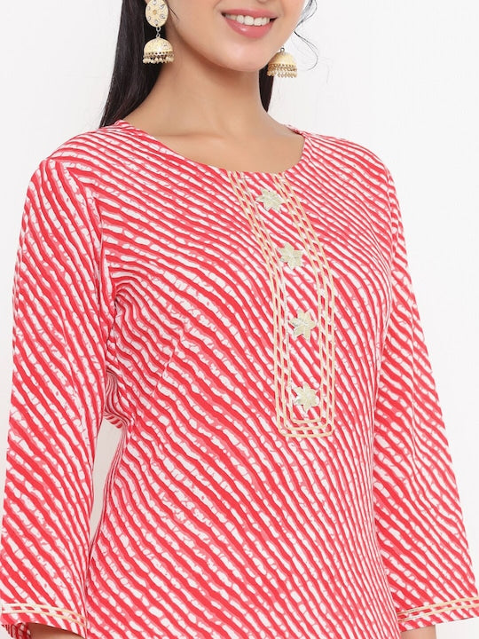 Yufta Women Red Ethnic Motifs Printed Chikankari Kurta