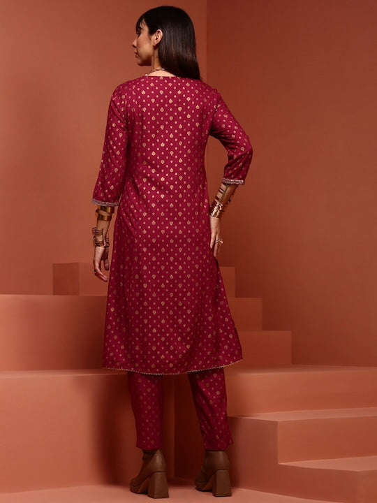 IMARA Ethnic Motifs Printed Straight Kurta With Trousers