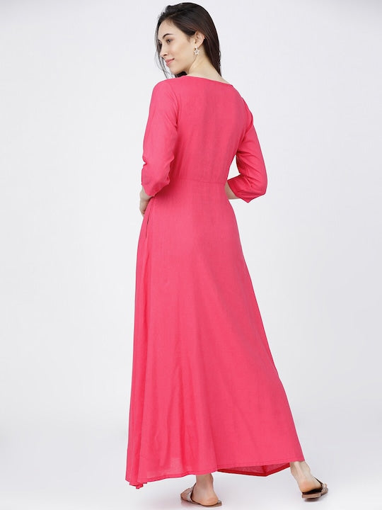 Vishudh Pink Ethnic Motifs Maxi Dress