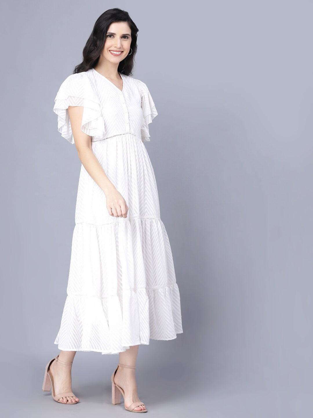 Myshka White Georgette Midi Dress