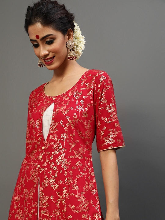AKS Floral Printed Georgette Straight Kurta With Palazzos