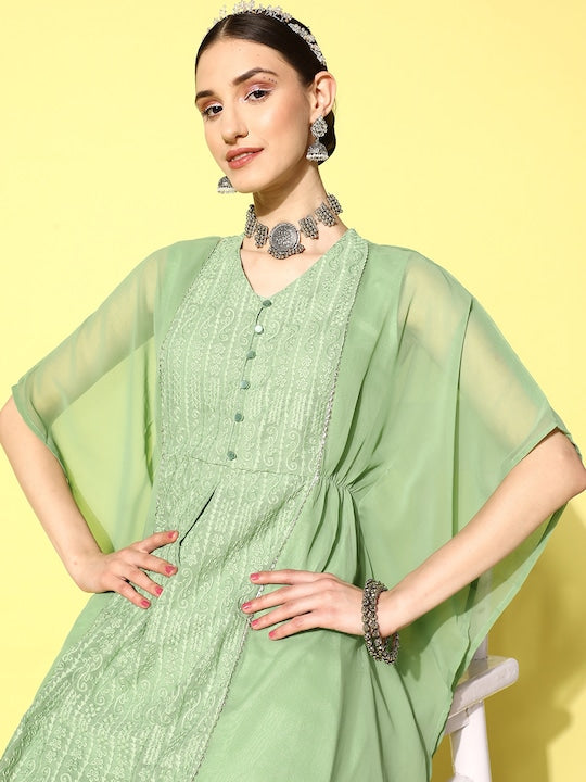 Juniper Women Flared Sleeves Gotta Patti Georgette Kaftan Kurta