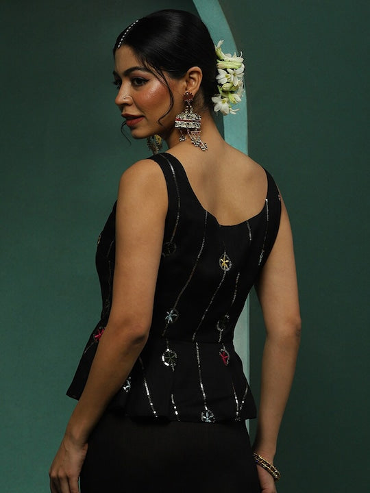 AKS Couture Pre-pleated Saree With Embroidered Blouse Saree
