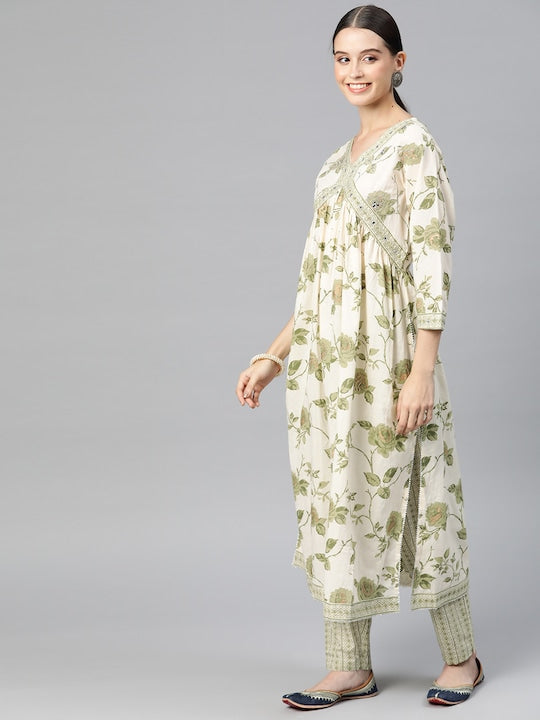 Readiprint Fashions Women Floral Printed Pleated Kurta with Palazzos & With Dupatta