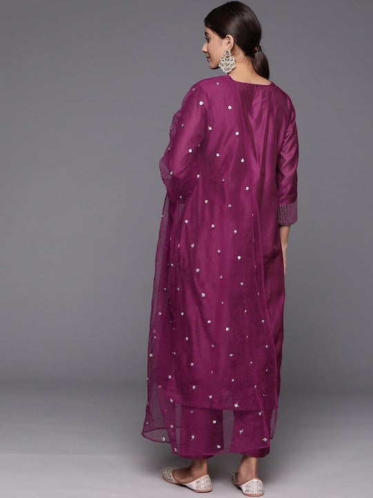 Varanga Floral Embroidered Zari Chanderi Silk Kurta with Trousers & Dupatta
