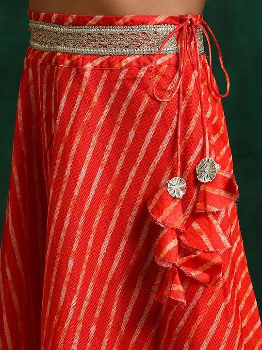 AKS Couture Lehariya Printed Ready to Wear Lehenga & Blouse With Dupatta