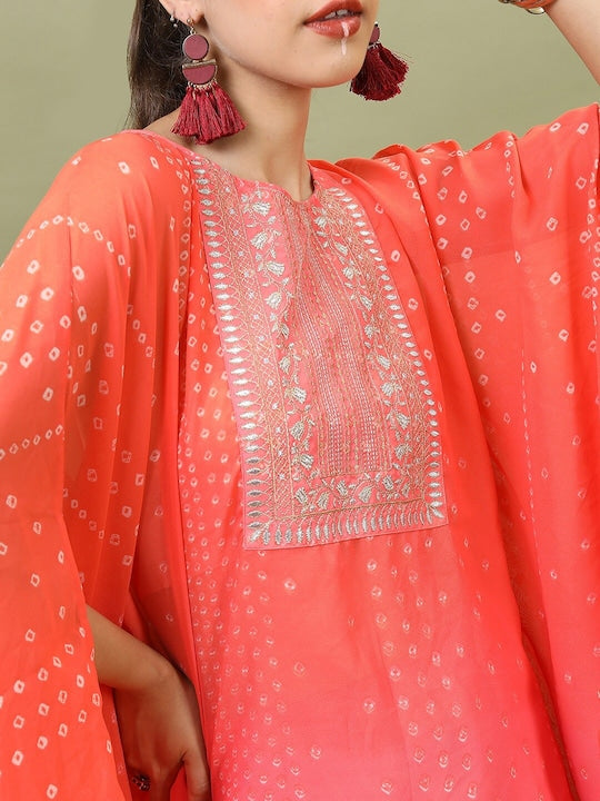 Vishudh Women Orange Embroidered Gotta Patti Kurta with Dhoti Pants