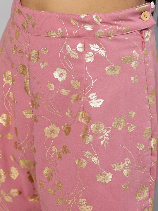 AKS Couture Foil Printed Shoulder Straps Top WIth Palazzo & Dupatta Co-Ords