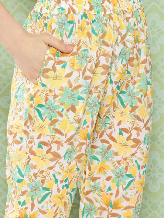 Yufta Women Paisley Printed Regular Pure Cotton Kurta with Trousers & With Dupatta Yellow