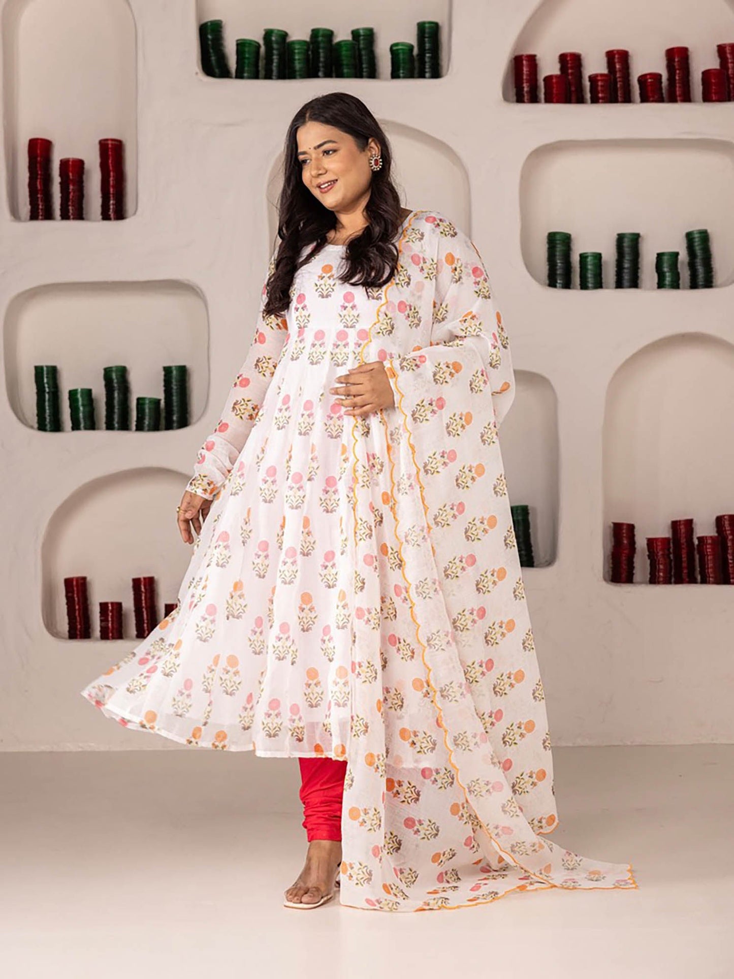 ONEWE INDIA Mala Linen Anarkali Kurta (Set of 3)