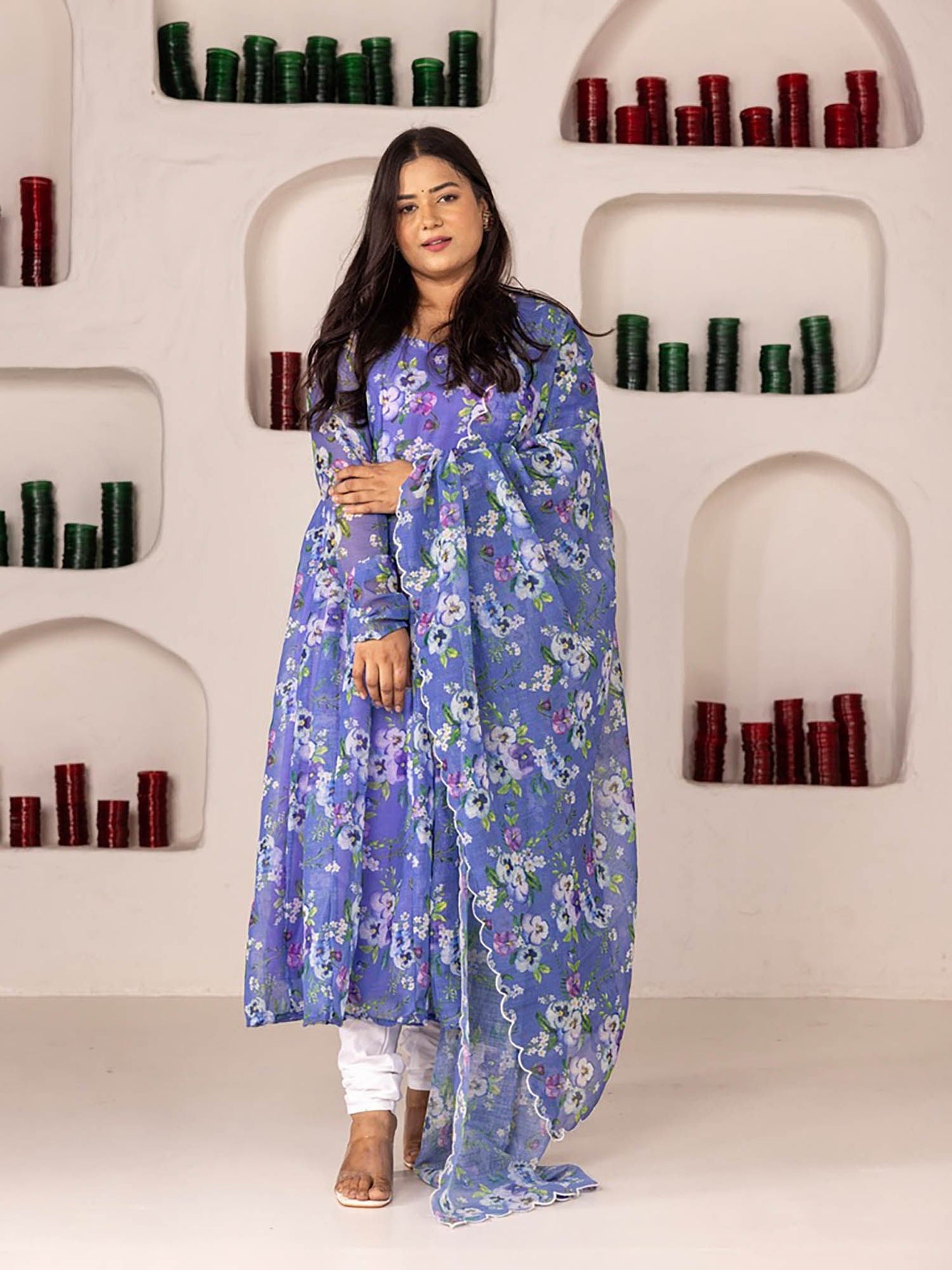 ONEWE INDIA Shreya Linen Anarkali Kurta (Set of 3)