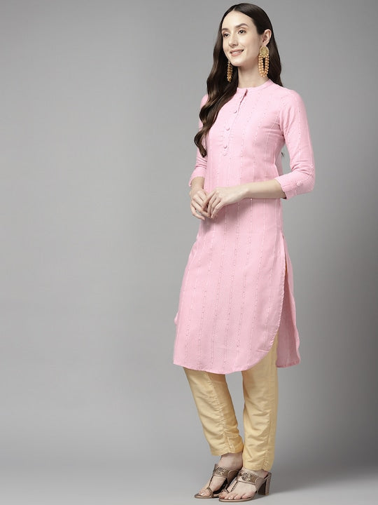 Yufta Women Striped Sequinned Detail Kurta