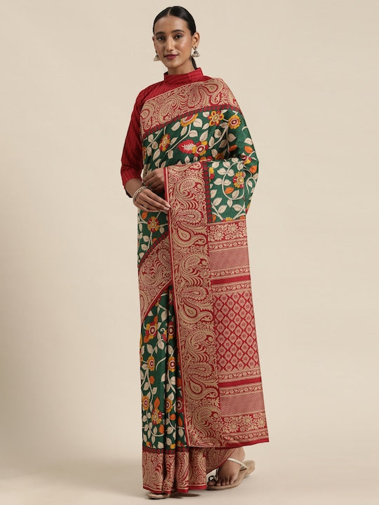 Saree mall Women Green & Brown Art Silk Printed Sambalpuri Saree