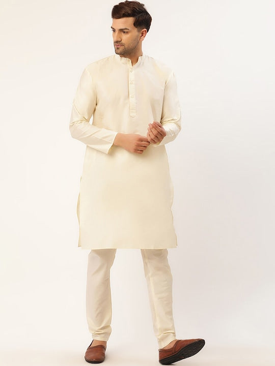 Jompers Men Off White & Maroon Solid Kurta set with Nehru Jacket