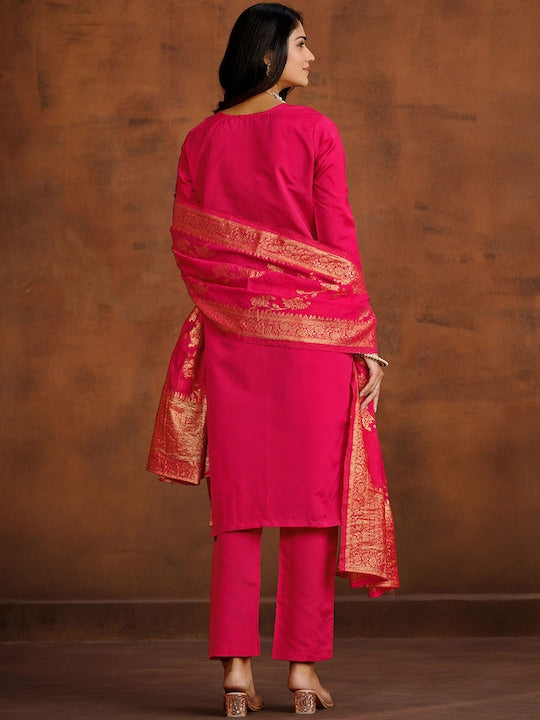 Sangria Yoke Design Gotta Patti Straight Kurta & Trousers With Dupatta