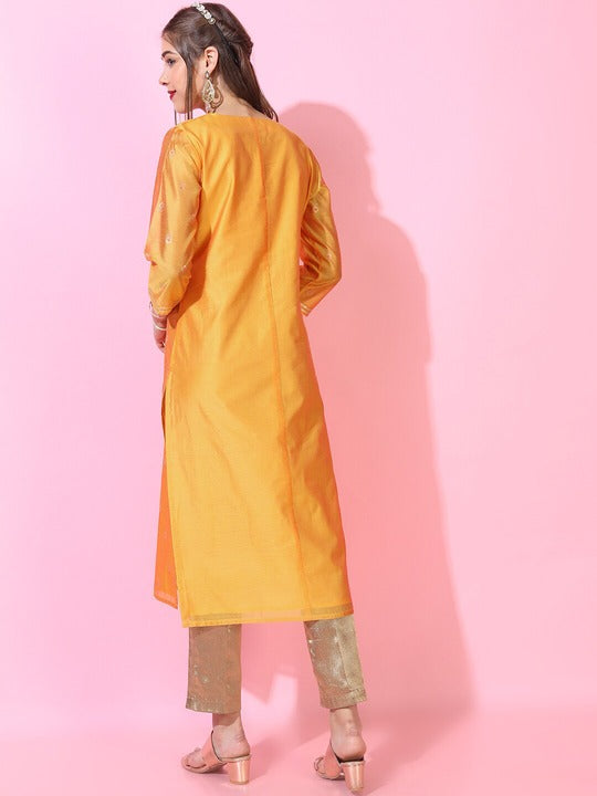 Vishudh Women Mustard Yellow Ethnic Motifs Kurta