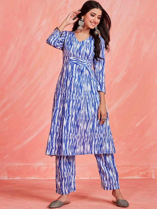 Sangria Printed Pure Cotton A-Line Kurta With Trousers