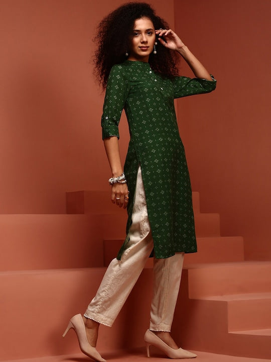 IMARA Ethnic Motifs Printed Mandarin Collar Kurta