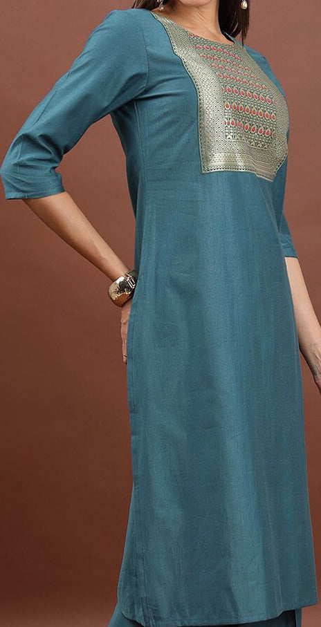 Vishudh Woven Design Straight Kurta & Trousers With Dupatta