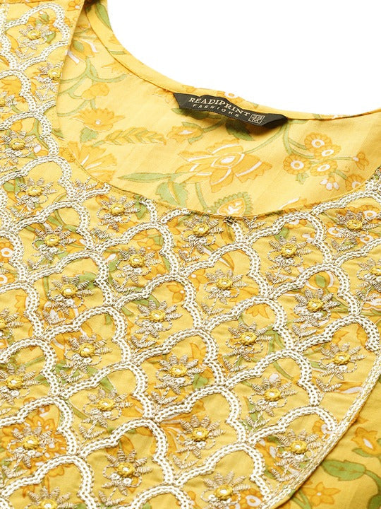 Readiprint Fashions Floral Printed Panelled Pure Cotton Kurta with Palazzos & Dupatta