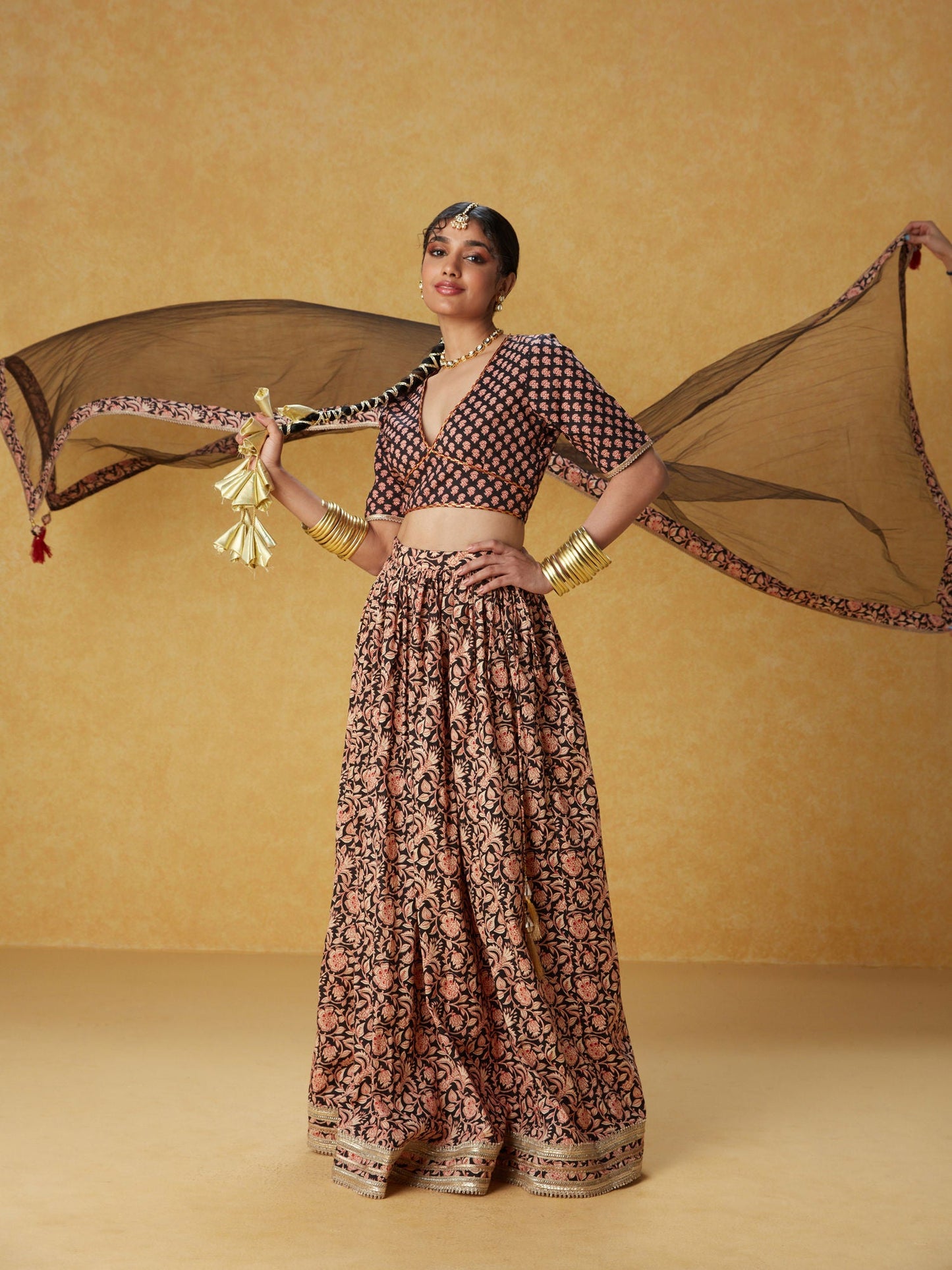 Likha Ghoomar Black Printed Lehenga and Choli with Dupatta LIKLEH13 (Set of 3)