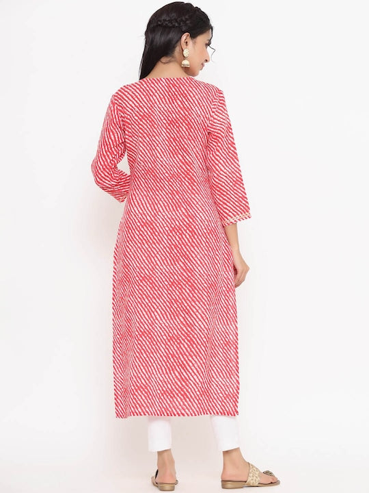 Yufta Women Red Ethnic Motifs Printed Chikankari Kurta