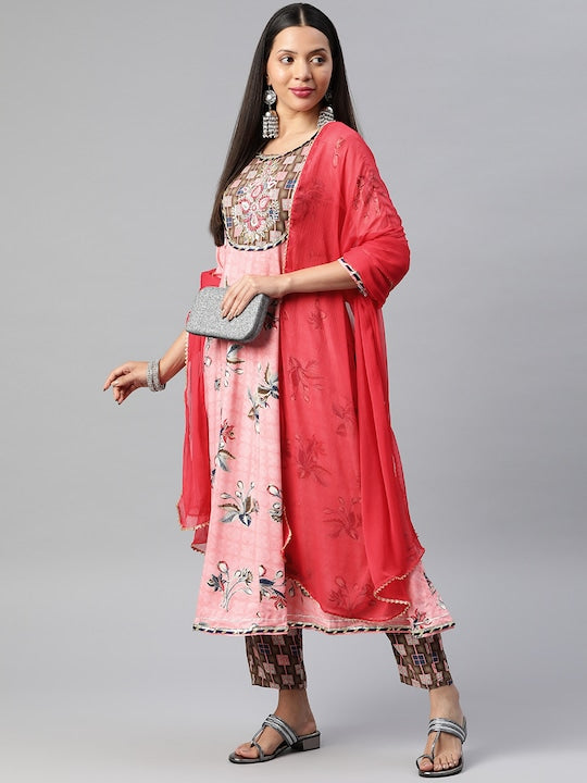 Readiprint Fashions Women Floral Kurti with Palazzos & Dupatta