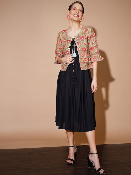 Myshka Floral A-Line Midi Dress With Jacket