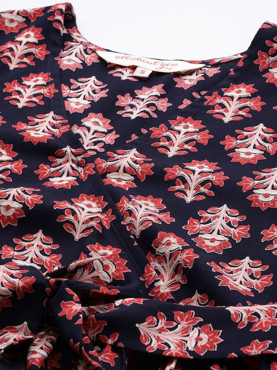 All about you Ethnic Motifs Print Puff Sleeve Midi Dress
