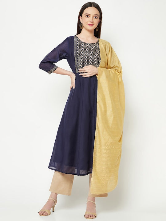 IMARA Embroidered Regular Kurta with Trousers & Dupatta