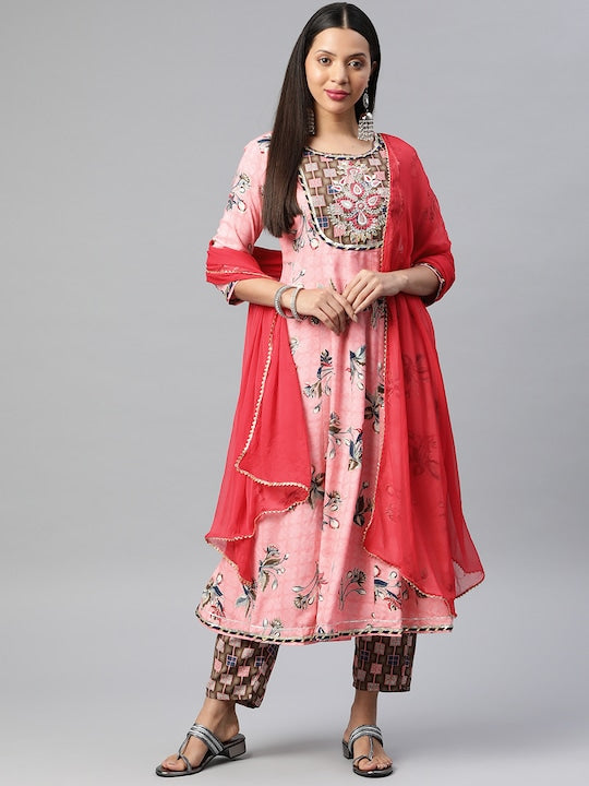 Readiprint Fashions Women Floral Kurti with Palazzos & Dupatta