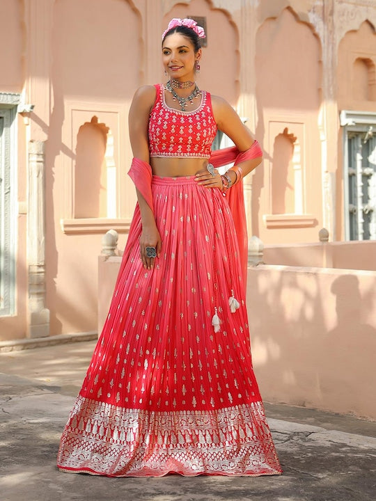Scakhi Embroidered Zari Foil Print Ready to Wear Lehenga Set