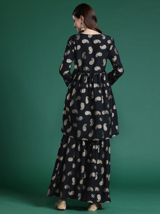 Sangria Paisley Printed Empire Kurta with Sharara