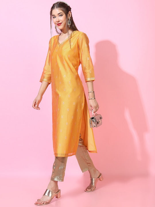 Vishudh Women Mustard Yellow Ethnic Motifs Kurta