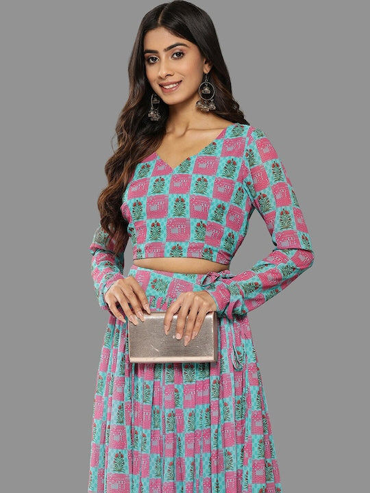 Janasya Printed Poly Georgette Ready to Wear Lehenga