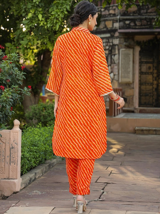 SCAKHI Leheriya Printed Kurta with Trousers