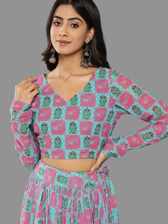 Janasya Printed Poly Georgette Ready to Wear Lehenga