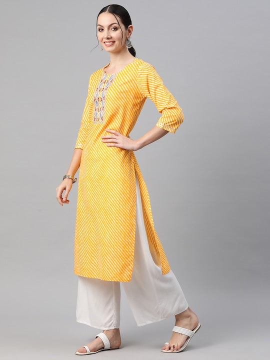 Readiprint Fashions Women Leheriya Printed Thread Work Kurta