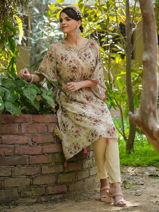 Scakhi Floral Printed Kaftan Tunic With Trousers