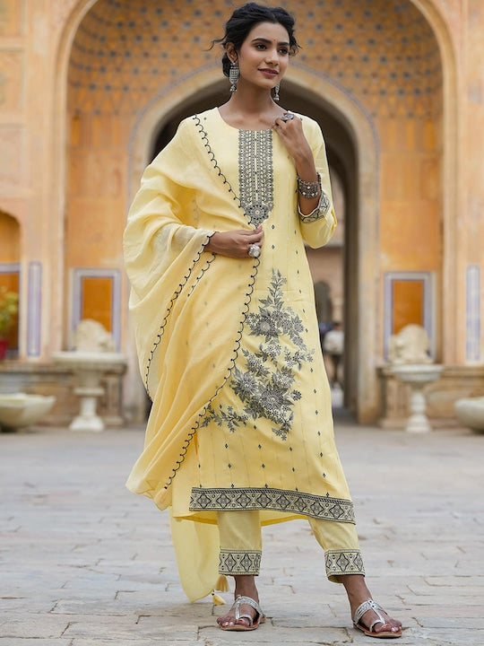 SCAKHI Ethnic Motifs Printed Kurta With Trousers & Dupatta